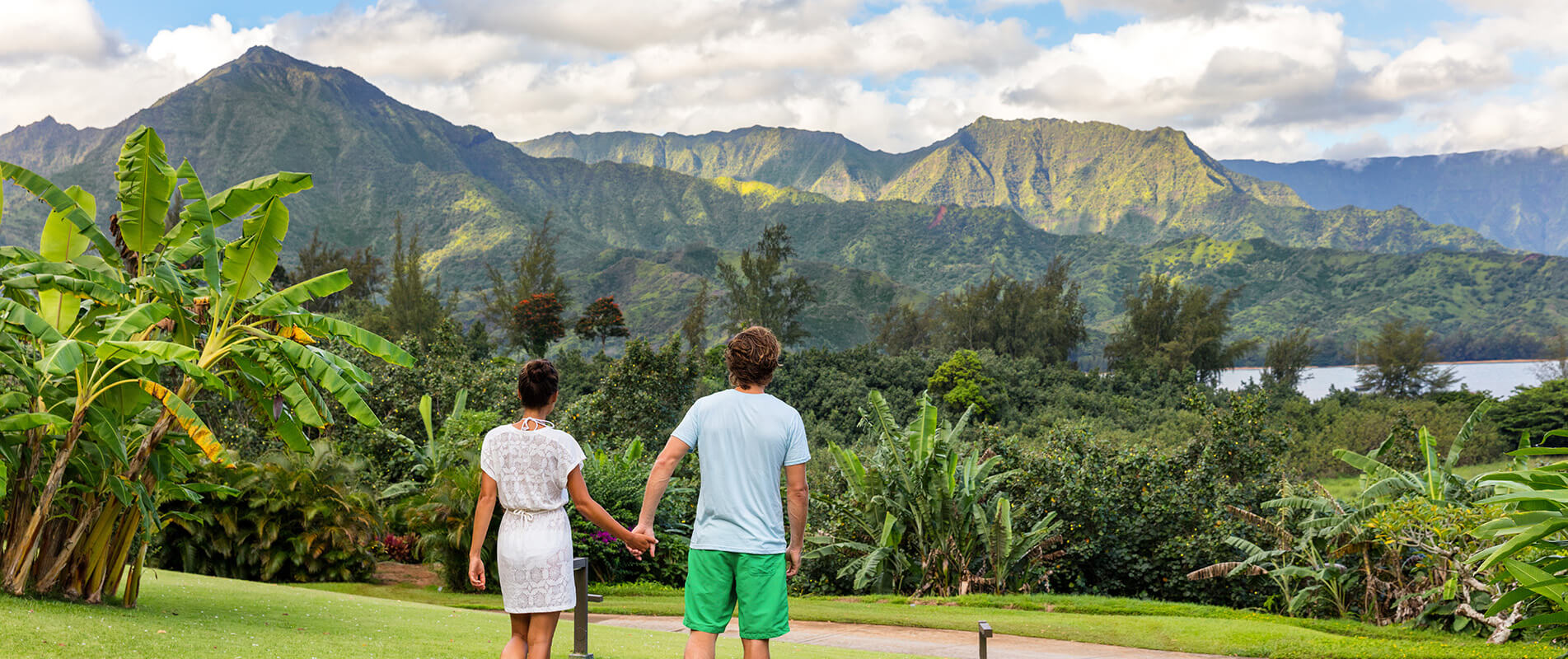 couple walking along Kauai