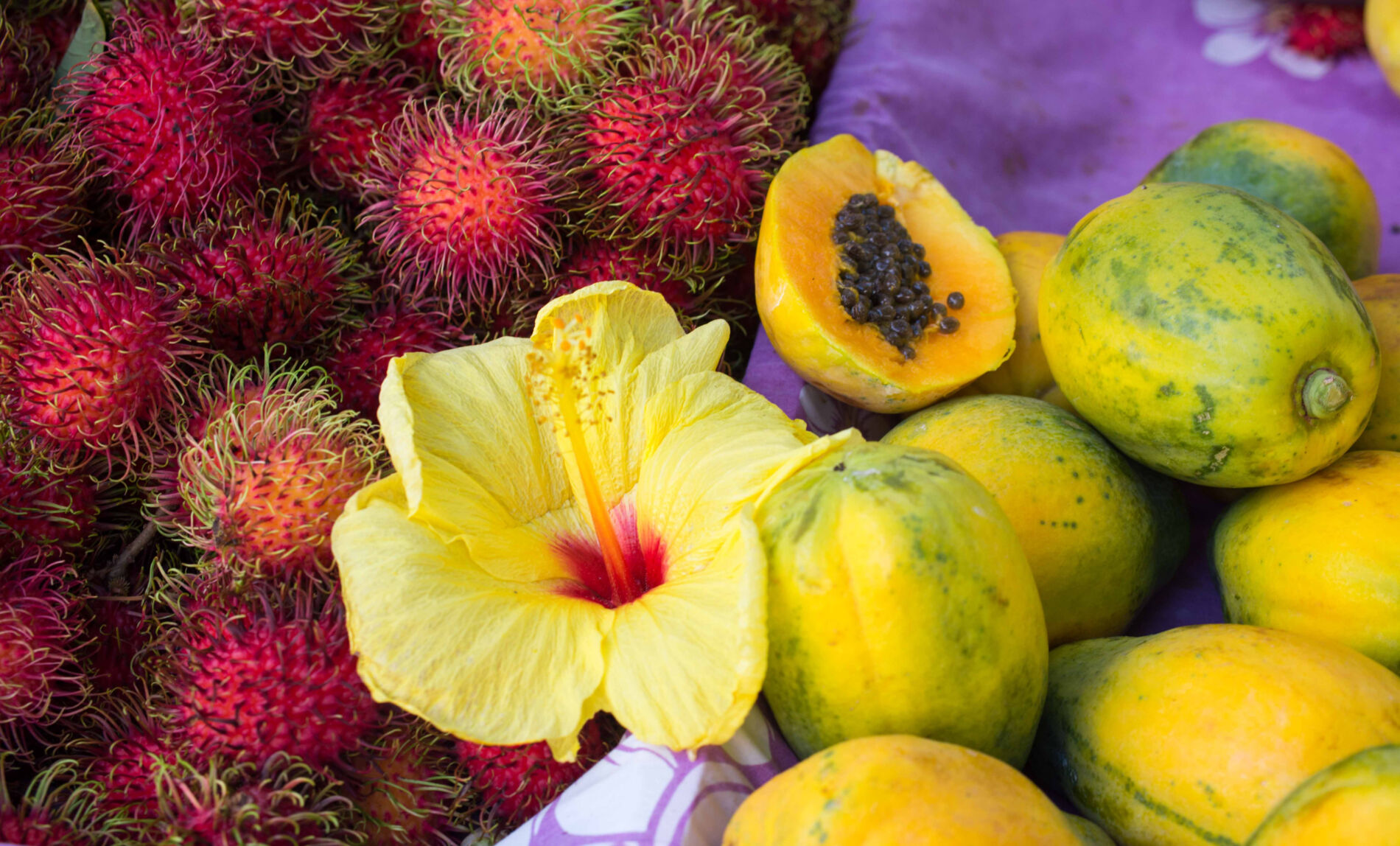 Fruit and flowers at Kauai farmers market